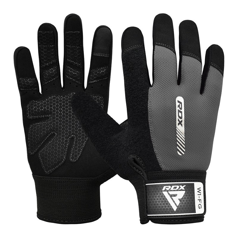 RDX Sports W1 Full-Finger Padded Workout Gloves with Grip (Grey)